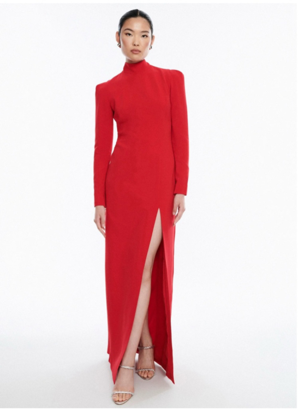 Women's BCBGMAXAZRIA Red Mock Neck Slit Maxi Dress Size 6
